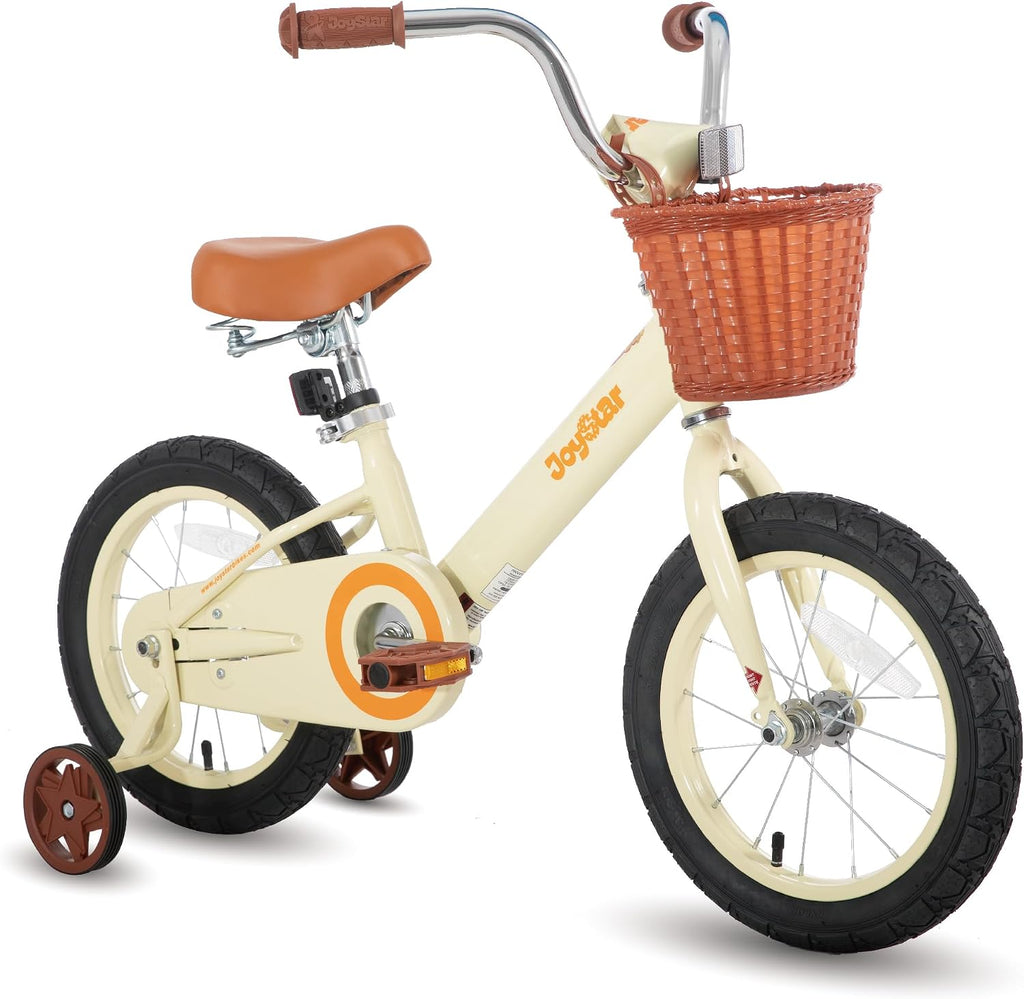 Vintage 12 & 14 & 16 Inch Kids Bike with Basket & Training Wheels for 2-7 Years Old Girls & Boys (Green, Ivory & Pink) | with Basket