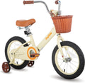 Vintage 12 & 14 & 16 Inch Kids Bike with Basket & Training Wheels for 2-7 Years Old Girls & Boys (Green, Ivory & Pink) | with Basket