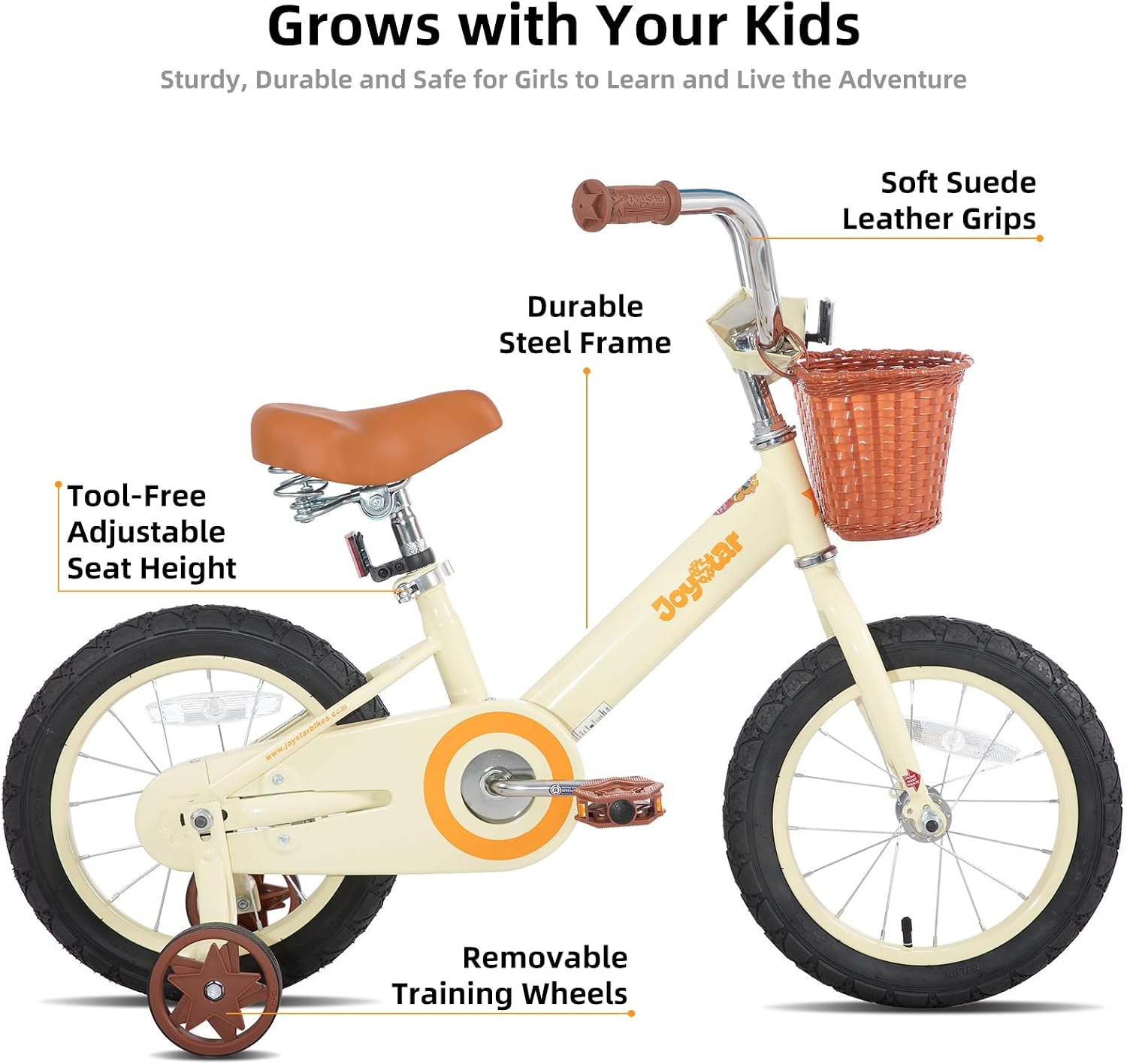 Vintage 12 & 14 & 16 Inch Kids Bike with Basket & Training Wheels for 2-7 Years Old Girls & Boys (Green, Ivory & Pink) | with Basket