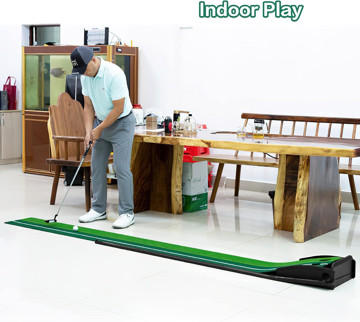 Putting Green Golf Putting Mat for Indoor, Putting Matt with Auto Ball Return, Mini Golf Set Golf Accessories for Men, Indoors Golf Matt for Home Office, Gifts for Golfer