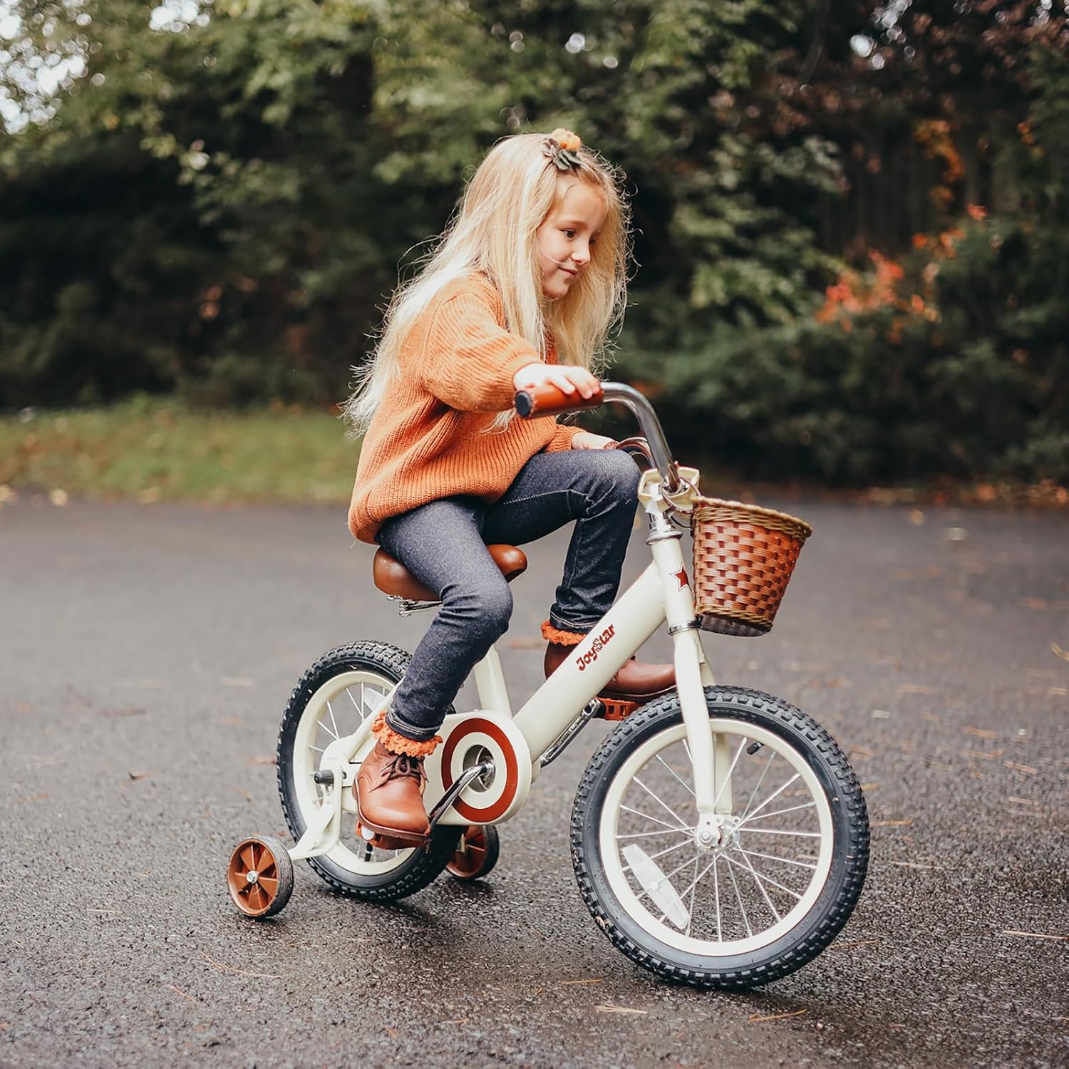Vintage 12 & 14 & 16 Inch Kids Bike with Basket & Training Wheels for 2-7 Years Old Girls & Boys (Green, Ivory & Pink) | with Basket