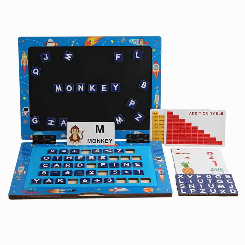 New Children Alphabet Letter Cognition Laptop Toy Early Learning Math Teaching Aids Educational Wooden Spelling Toys for Kids