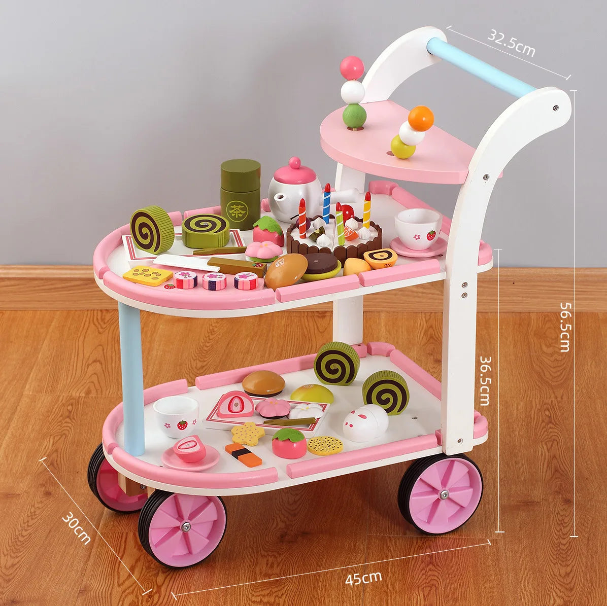 Deluxe Wooden Pretend Play Ice Cream Cake Cutting Set & Medical Trolley Simulation Kitchen Doctor Toy