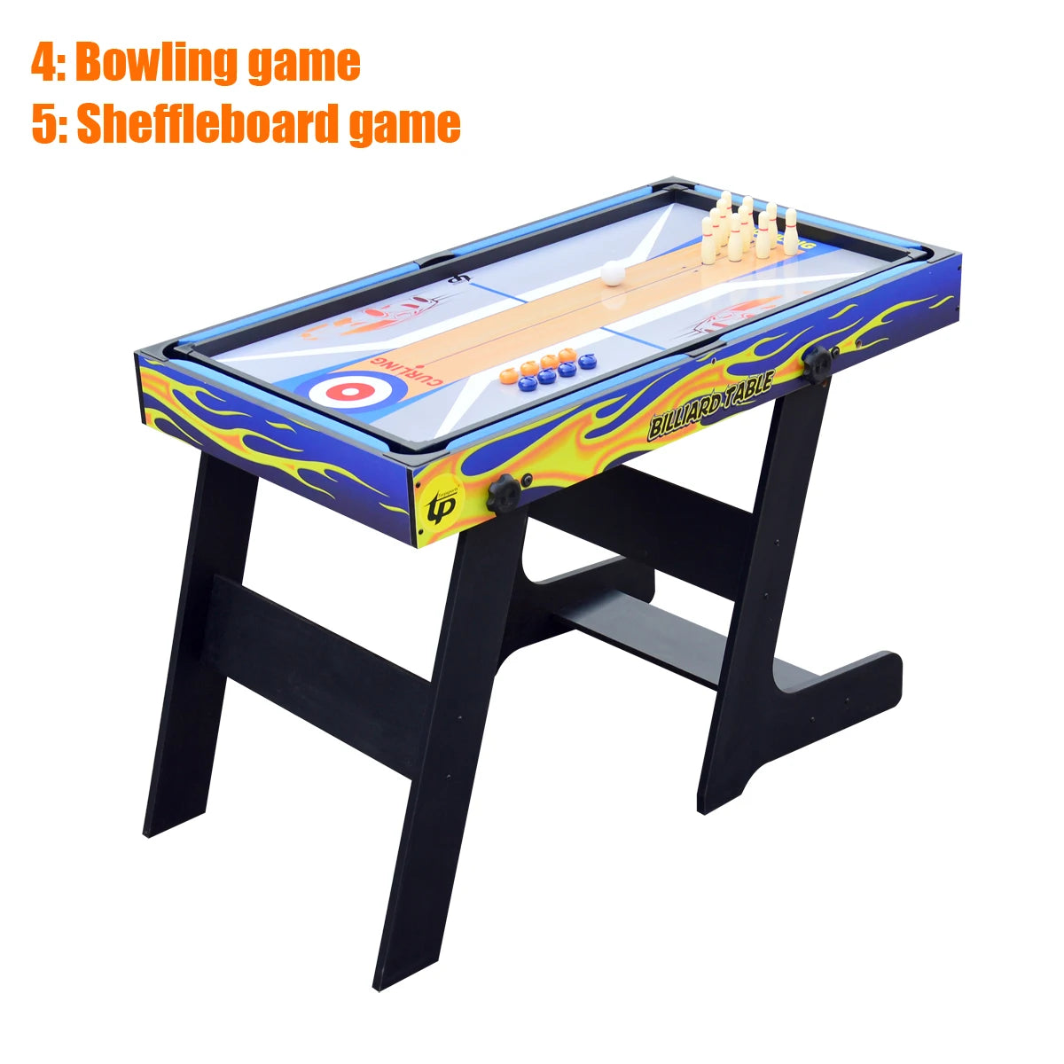 Folding 5-In-1 Multi Game Table, Standing Multi Function Game Table with Pool, Shuffleboard, Table Tennis Soccer Bowling 