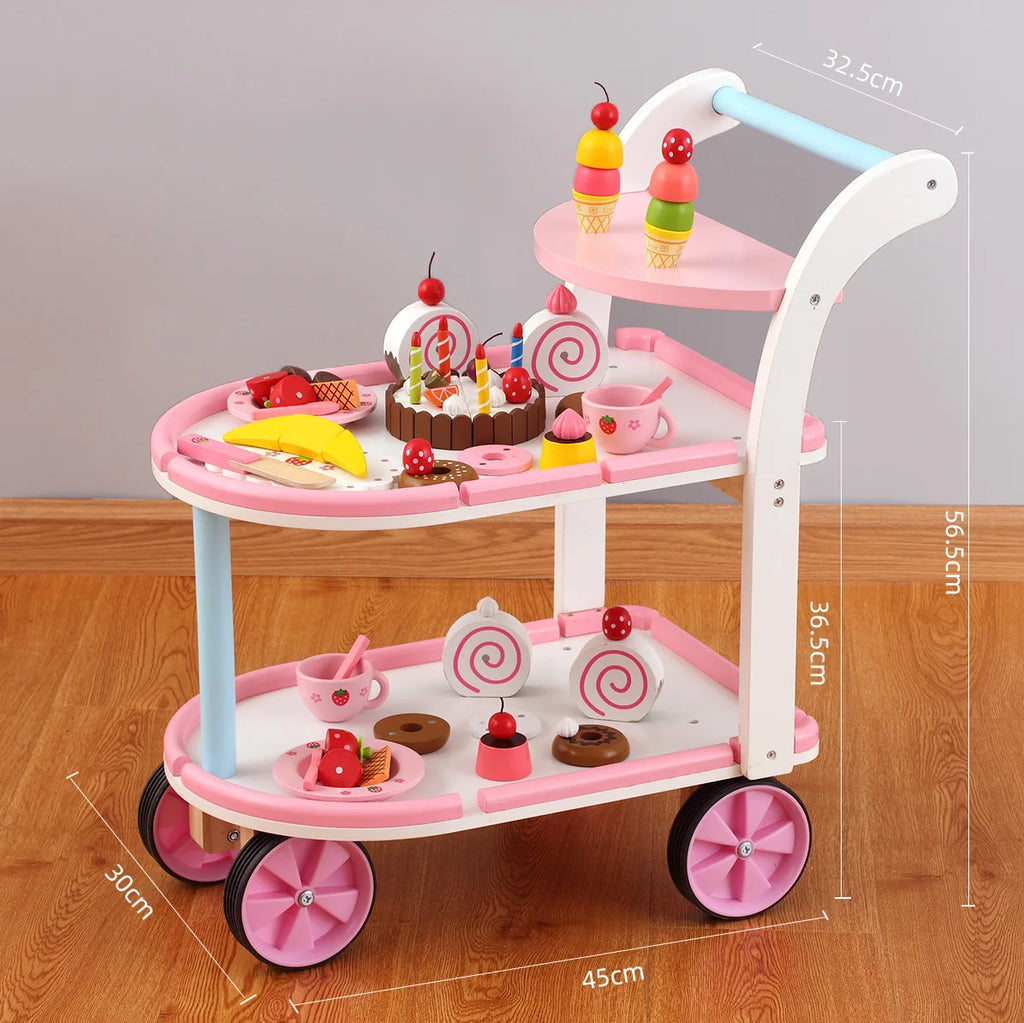 Deluxe Wooden Pretend Play Ice Cream Cake Cutting Set & Medical Trolley Simulation Kitchen Doctor Toy