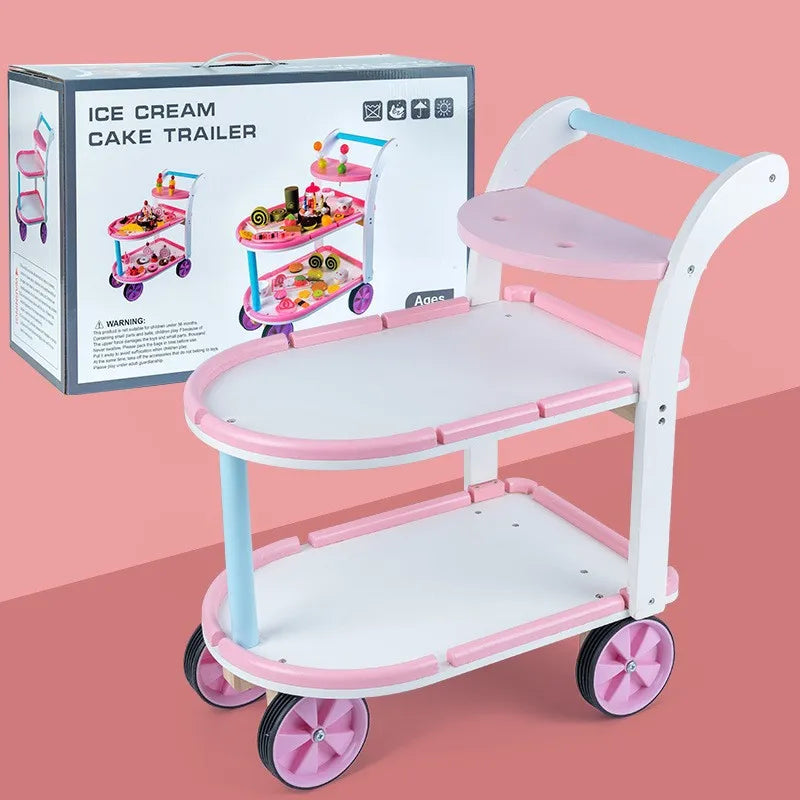 Deluxe Wooden Pretend Play Ice Cream Cake Cutting Set & Medical Trolley Simulation Kitchen Doctor Toy
