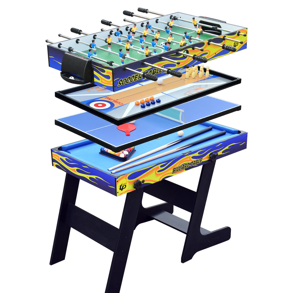 Folding 5-In-1 Multi Game Table, Standing Multi Function Game Table with Pool, Shuffleboard, Table Tennis Soccer Bowling 