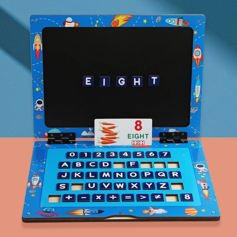 New Children Alphabet Letter Cognition Laptop Toy Early Learning Math Teaching Aids Educational Wooden Spelling Toys for Kids