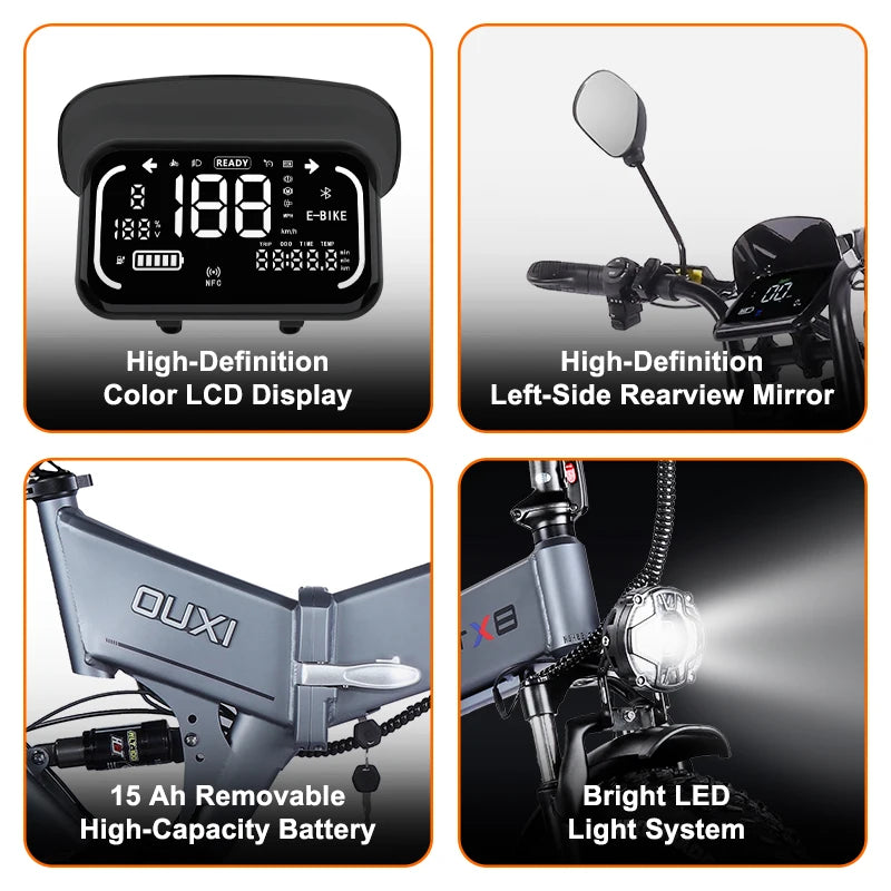 48V 15Ah 250W Electric Bikes Bicycle 20Inch 7 Speed Fat Tire Folding Electric Bike OUXI X8