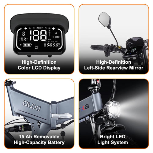 48V 15Ah 250W Electric Bikes Bicycle 20Inch 7 Speed Fat Tire Folding Electric Bike OUXI X8