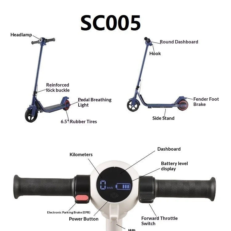 Cross-Border Children'S Mini Electric Kick Scooter Foldable Aluminum Alloy Retractable Handrail Kids 65-Inch Two-Wheel Age 5-10