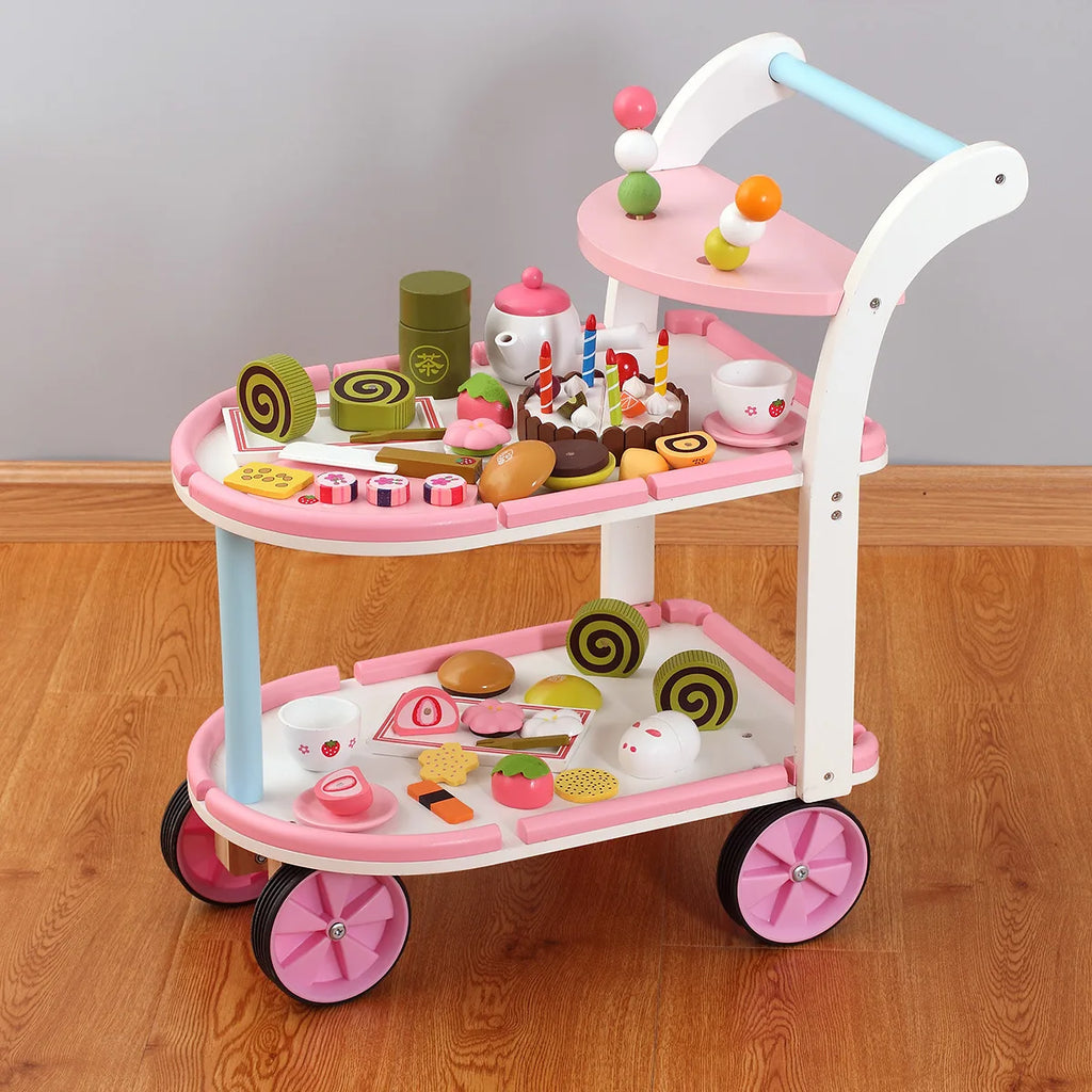Deluxe Wooden Pretend Play Ice Cream Cake Cutting Set & Medical Trolley Simulation Kitchen Doctor Toy