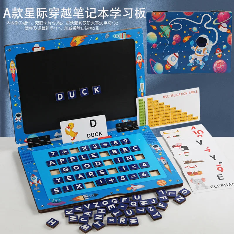 New Children Alphabet Letter Cognition Laptop Toy Early Learning Math Teaching Aids Educational Wooden Spelling Toys for Kids