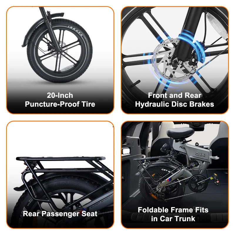 48V 15Ah 250W Electric Bikes Bicycle 20Inch 7 Speed Fat Tire Folding Electric Bike OUXI X8