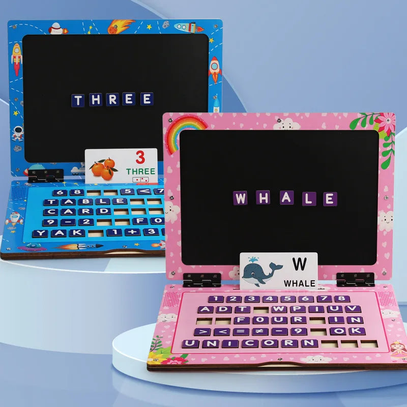 New Children Alphabet Letter Cognition Laptop Toy Early Learning Math Teaching Aids Educational Wooden Spelling Toys for Kids