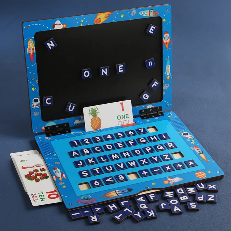 New Children Alphabet Letter Cognition Laptop Toy Early Learning Math Teaching Aids Educational Wooden Spelling Toys for Kids