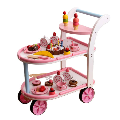 Deluxe Wooden Pretend Play Ice Cream Cake Cutting Set & Medical Trolley Simulation Kitchen Doctor Toy