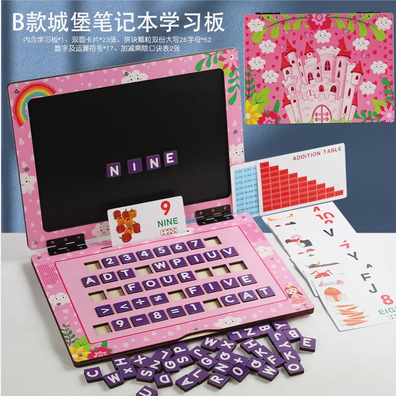 New Children Alphabet Letter Cognition Laptop Toy Early Learning Math Teaching Aids Educational Wooden Spelling Toys for Kids